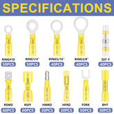 Haisstronica female heat shrink spade connectors (500pcs), adhesive-lined for industrial and marine use.