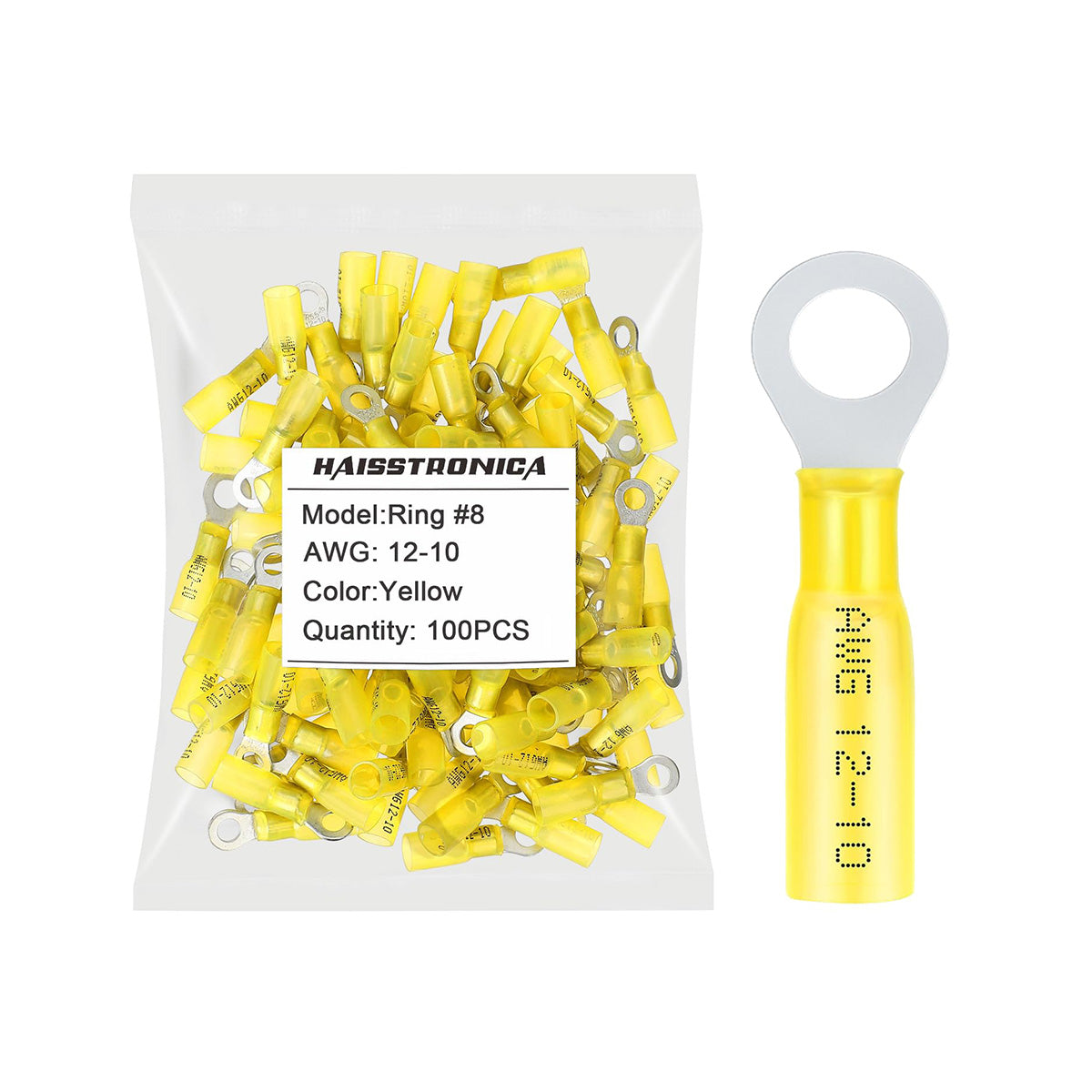 Heat Shrink Wire Connector AWG 22-10 #10, 1/4", 5/16", 3/8" 50PCS/100PCS/200PCS - Ring Terminals (Bagged)