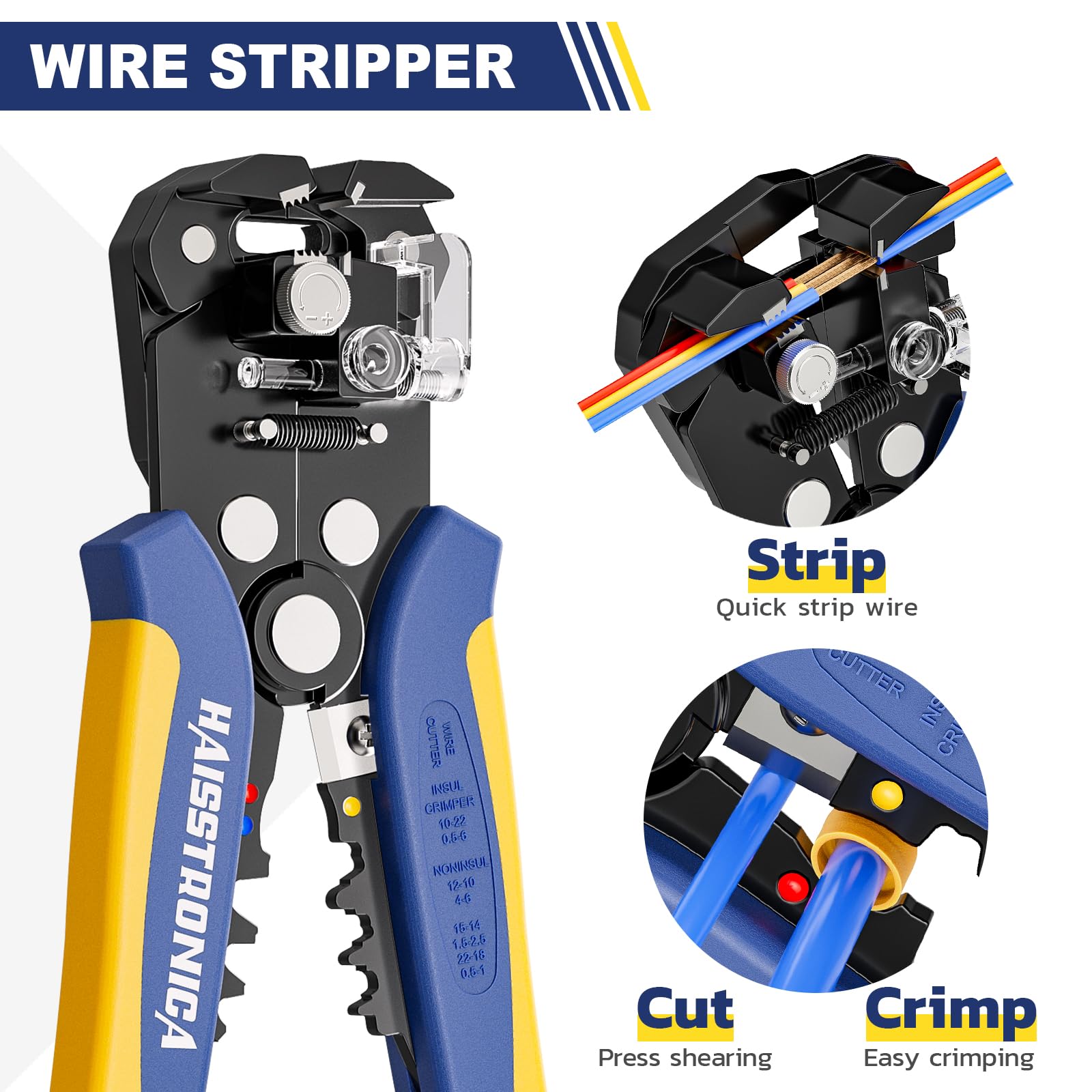 haisstronica Ferrule Crimping Tool Kit, AWG 24-10 Automatic Wire Stripper with AWG 23-7 Wire Crimper For Ferrule Connectors