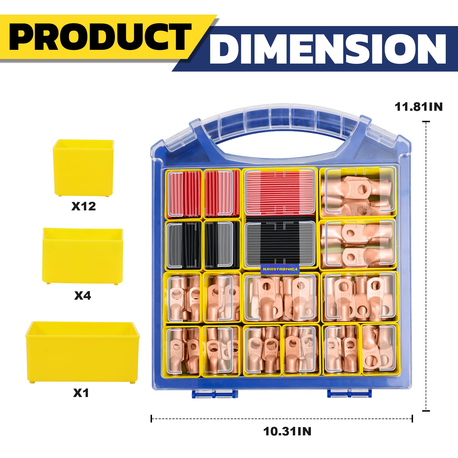 Haisstronica Lot de 10 cosses de câble de batterie 1/4" (M6) AWG, cosses en fil de cuivre robustes avec 10 gaines thermorétractables adhésives 3:1, cosses de fil de calibre 1/4, connecteur de borne de batterie, embouts de câble de batterie