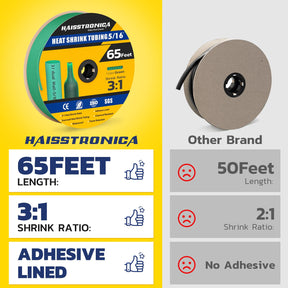 Gaine thermorétractable Haisstronica 3:1, gaine thermorétractable de qualité marine avec revêtement adhésif, pour la maison, l'automobile et l'industrie (verte), 65 pieds 5/16 pouces