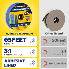 Gaine thermorétractable Haisstronica 3:1, gaine thermorétractable de qualité marine avec revêtement adhésif, pour la maison, l'automobile et l'industrie (bleue) 65 pieds 1/4 pouce