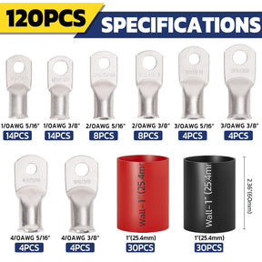 Haisstronica Lot de 10 cosses de câble de batterie 1/4" (M6) AWG, cosses en fil de cuivre robustes avec 10 gaines thermorétractables adhésives 3:1, cosses de fil de calibre 1/4, connecteur de borne de batterie, embouts de câble de batterie