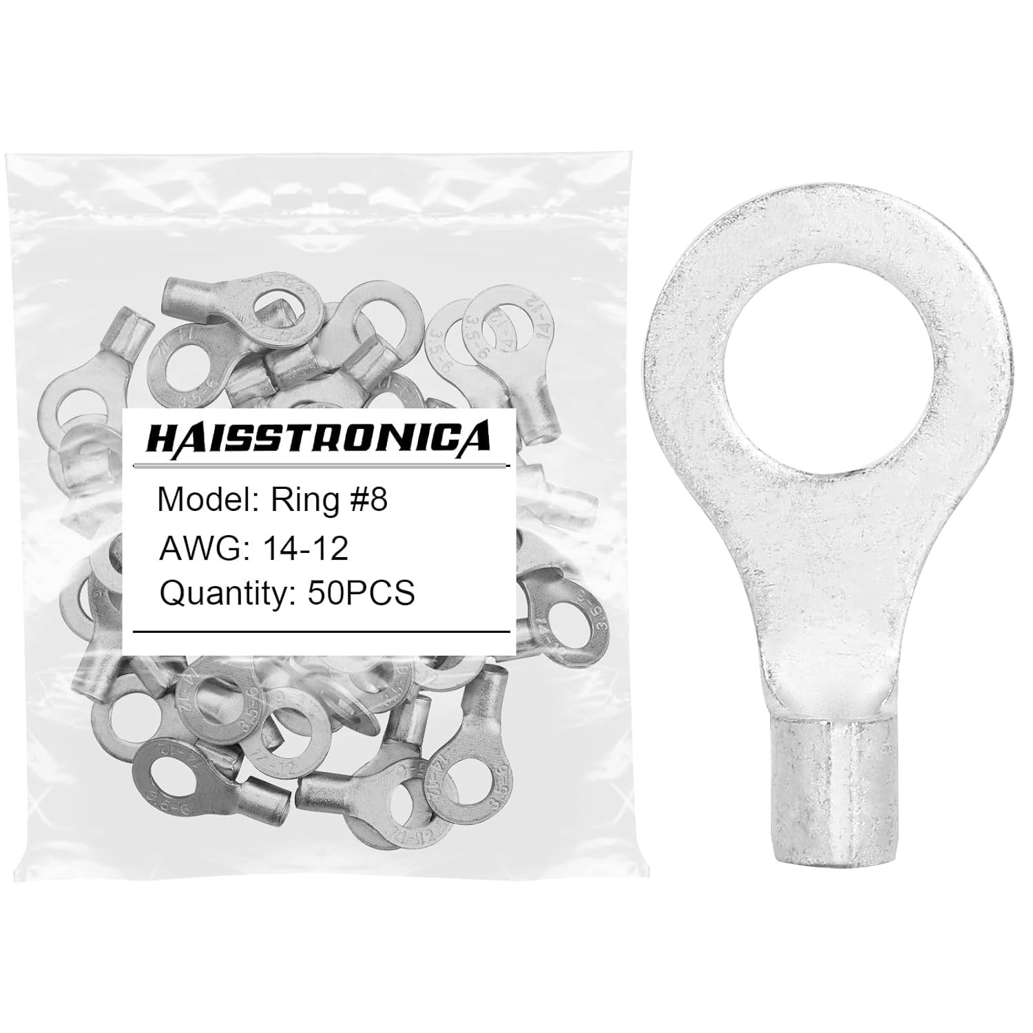 Non-Insulated Copper Wire Connectors 50PCS/100PCS AWG 22-10 #8 #10 1/4" 5/16" 3/8" - Ring Terminals