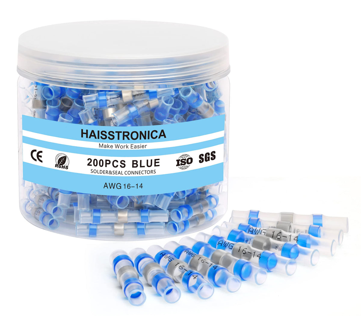 haisstronica 200PCS Solder Seal Wire Connectors,Waterproof Heat Shrink Butt Connectors for Watercraft,Electrical,Electronics 16-14 Gauge Blue