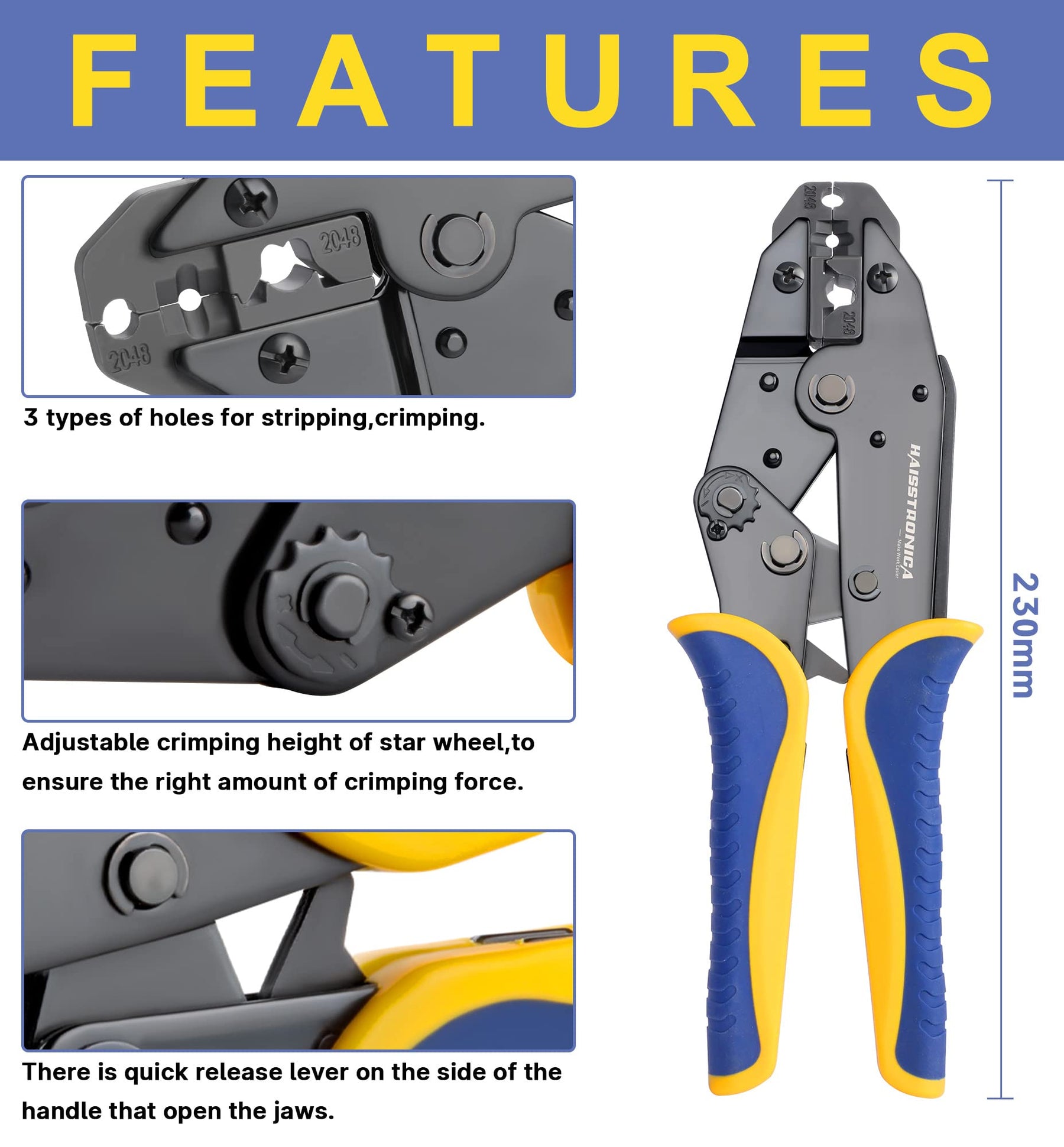 Haisstronica Crimping Tool for Spark Plug Ignition Wire,8.5mm Ratchet Wire Crimper Tool,HS-2048