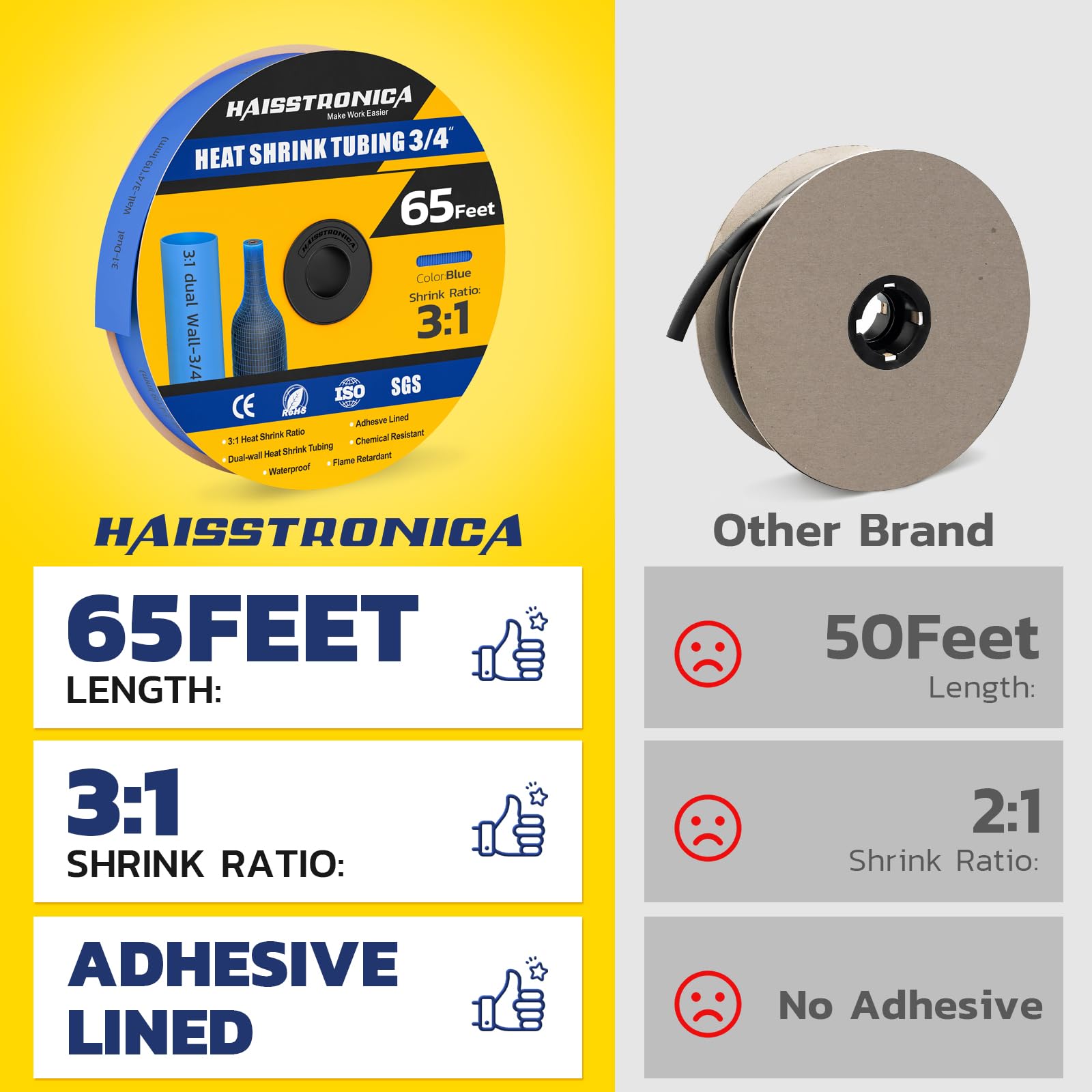 65 Ft Heat Shrink Tubing Roll - 3:1 Shrink Ratio