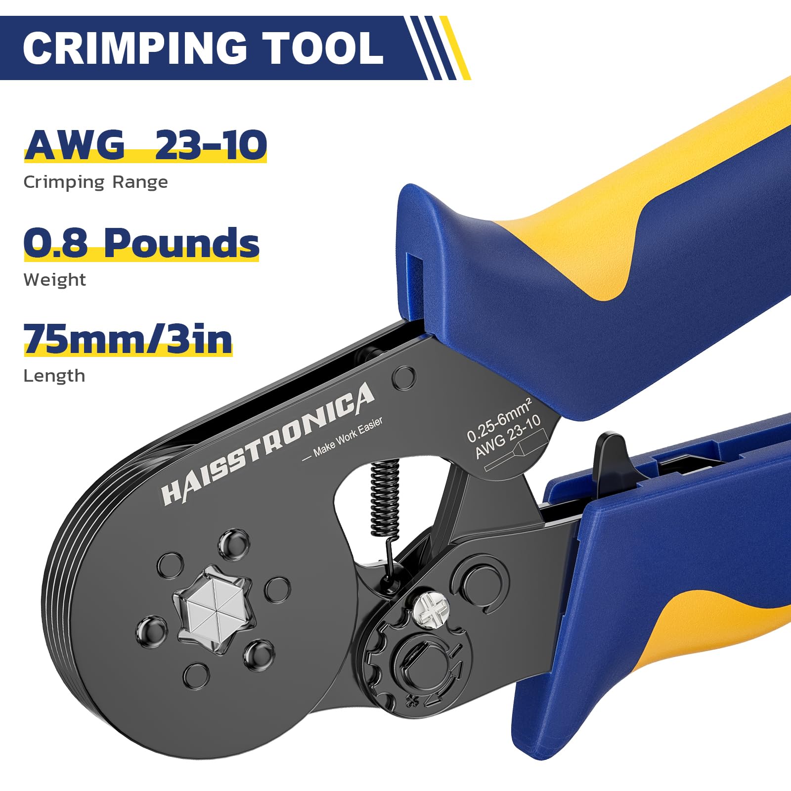 haisstronica Wire Ferrule Crimping Tool, AWG 23-10 Self-adjusting Hexagonal Crimper, Ratchat Ferrule Terminals Plier for Wire Terminals Cables End-sleeves