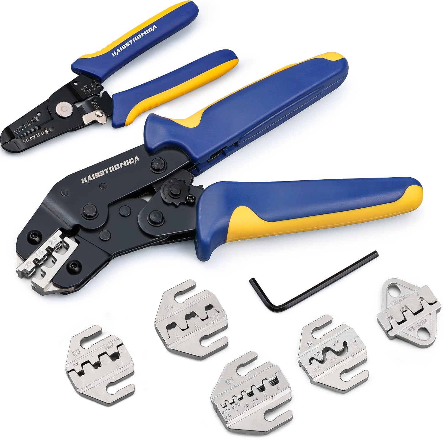 haisstronica 6PCS Crimping Tool Set- Ratcheting Wire Crimper with Wire Stripper, For Insulated Electrical Connectors, Open Barrel, Solar, JST&Dupont, Non-Insulated, Ferrule Terminals