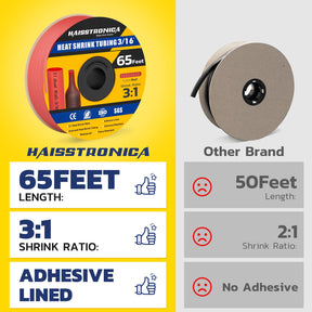 Gaine thermorétractable Haisstronica 3:1, gaine thermorétractable de qualité marine avec revêtement adhésif, pour la maison, l'automobile et l'industrie (rouge), 65 pieds 3/16 pouces