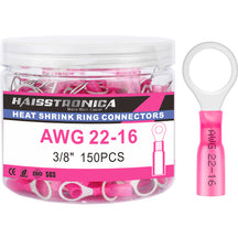Heat Shrink Wire Connectors Ring Terminals 80/100/150/200PCS AWG 22-10 #10, 1/4", 5/16", 3/8" - (Bottlte)