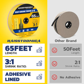 Gaine thermorétractable Haisstronica 3:1, gaine thermorétractable de qualité marine avec revêtement adhésif, pour la maison, l'automobile et l'industrie (jaune), 65 pieds 3/8 pouces