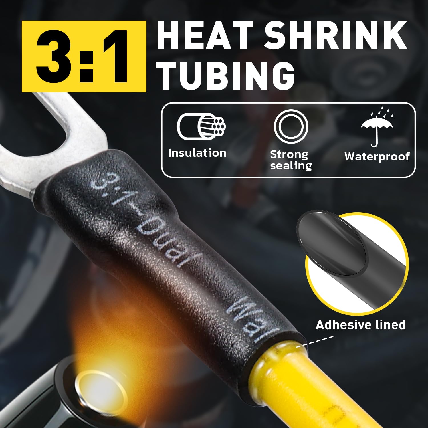 close up of fork lug wrapped in 3:1 heat shrink tubing, showing insulated and non insulated options for repairs