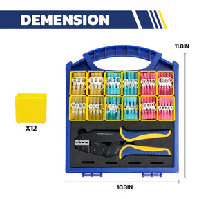 ワイヤーコネクタセット AWG 22-10 330/380個 9インチ圧着工具とオーガナイザー付き