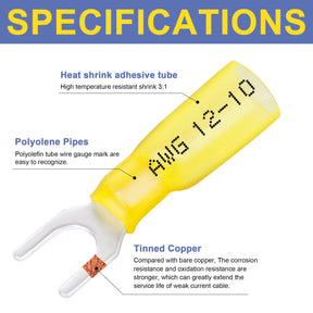 haisstronica 50pcs #10 Yellow Heat Shrink Fork Connectors,12-10 Gauge Insulated Electrical Crimp Wire Terminals