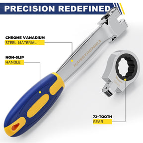 haisstronica 24 in 1 Interchangeable Heads Ratchet Wrench Set with 3/8 in Adapter, Metric & SAE 8-19mm and 1/4-3/4 inch Flex Head Combination Wrench Sets for Auto, Mechanic Tools for Men Gifts