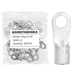 Non-Insulated Copper Wire Connectors 50PCS/100PCS AWG 22-10 #8 #10 1/4" 5/16" 3/8" - Ring Terminals