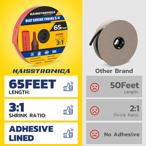 Gaine thermorétractable Haisstronica 3:1, gaine thermorétractable de qualité marine avec revêtement adhésif, pour la maison, l'automobile et l'industrie (rouge), 65 pieds 3/4 pouces