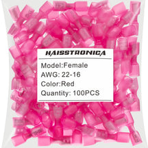 Haisstronica heat shrink electrical connectors, 100PCS red female terminals for AWG 22-16 cables.