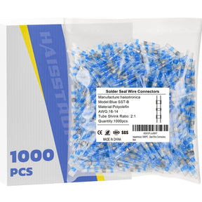 haisstronica 1000PCS Blue Solder Seal Wire Connectors, 16-14 AWG Marine Grade Waterproof Electrical Butt Terminals