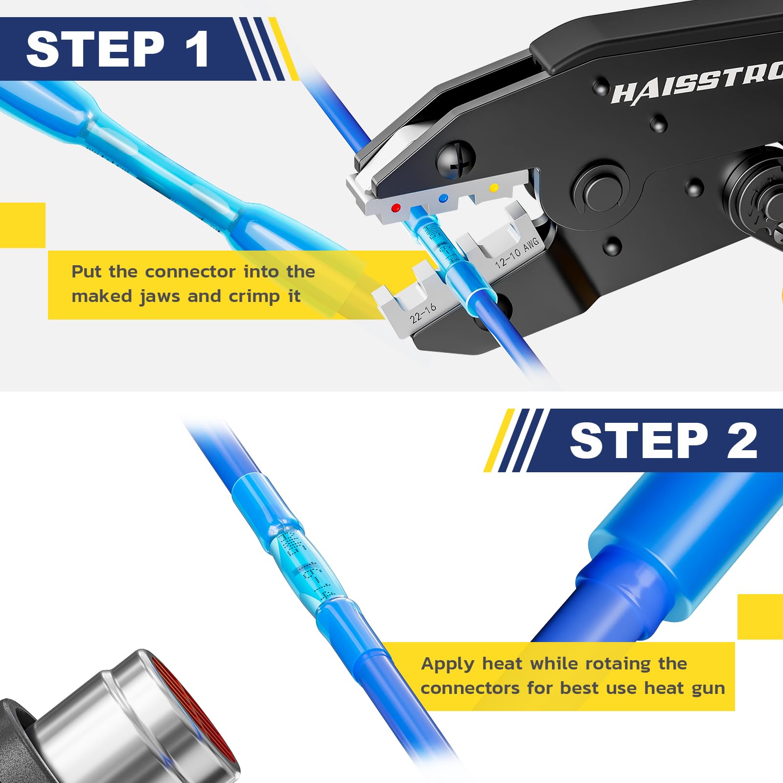 Haisstronica 1000PCS 16-14 AWG Connecteurs bout à bout thermorétractables bleus - Cuivre rouge étamé 0,8 mm, Connecteurs électriques à sertir bout à bout isolés et étanches…