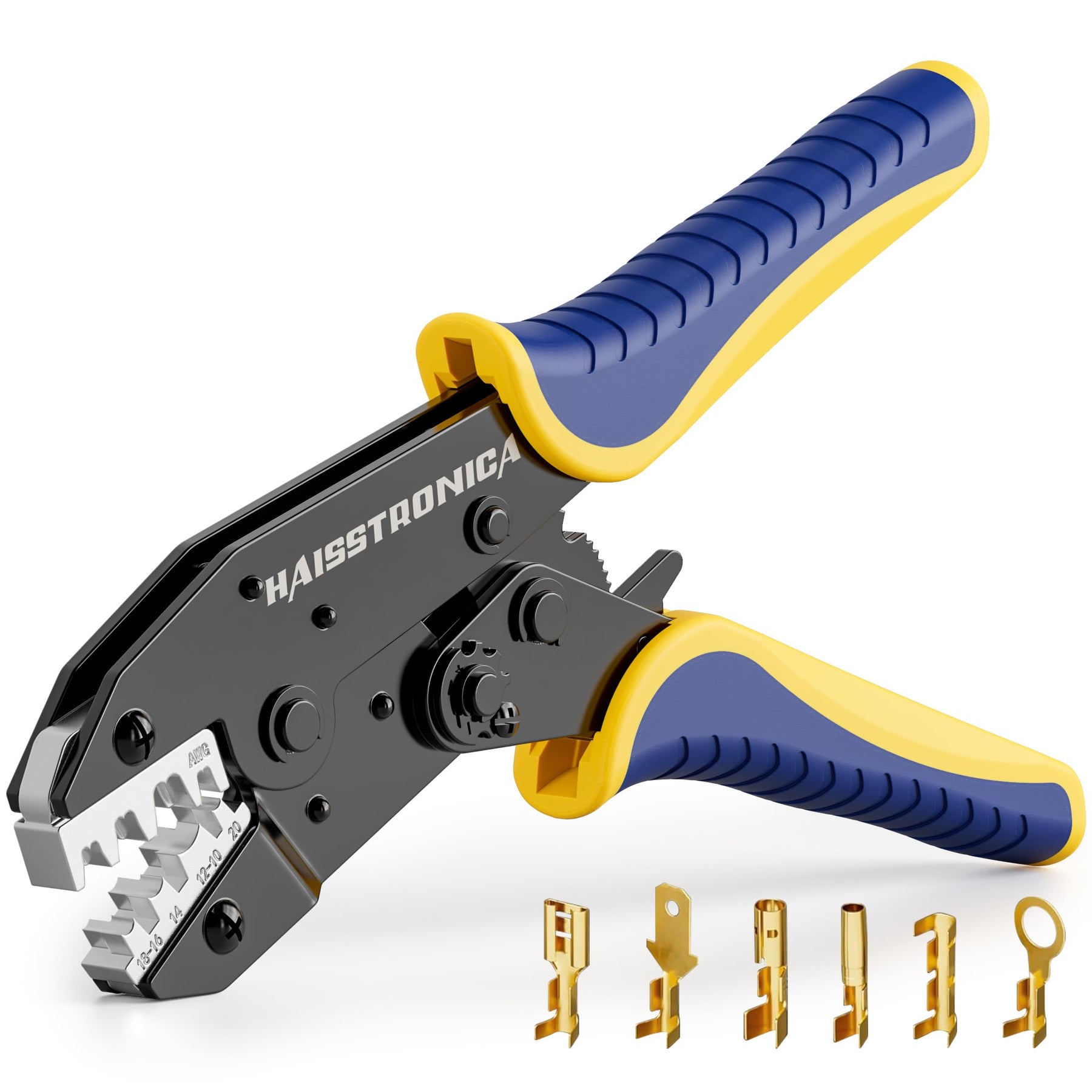 Haisstronica Crimping Tool for Non-Insulated Open Barrel Terminals Receptacles,AWG 20-10 Ratchet Wire Crimper Tool,Wire Terminal Crimper HS-5327