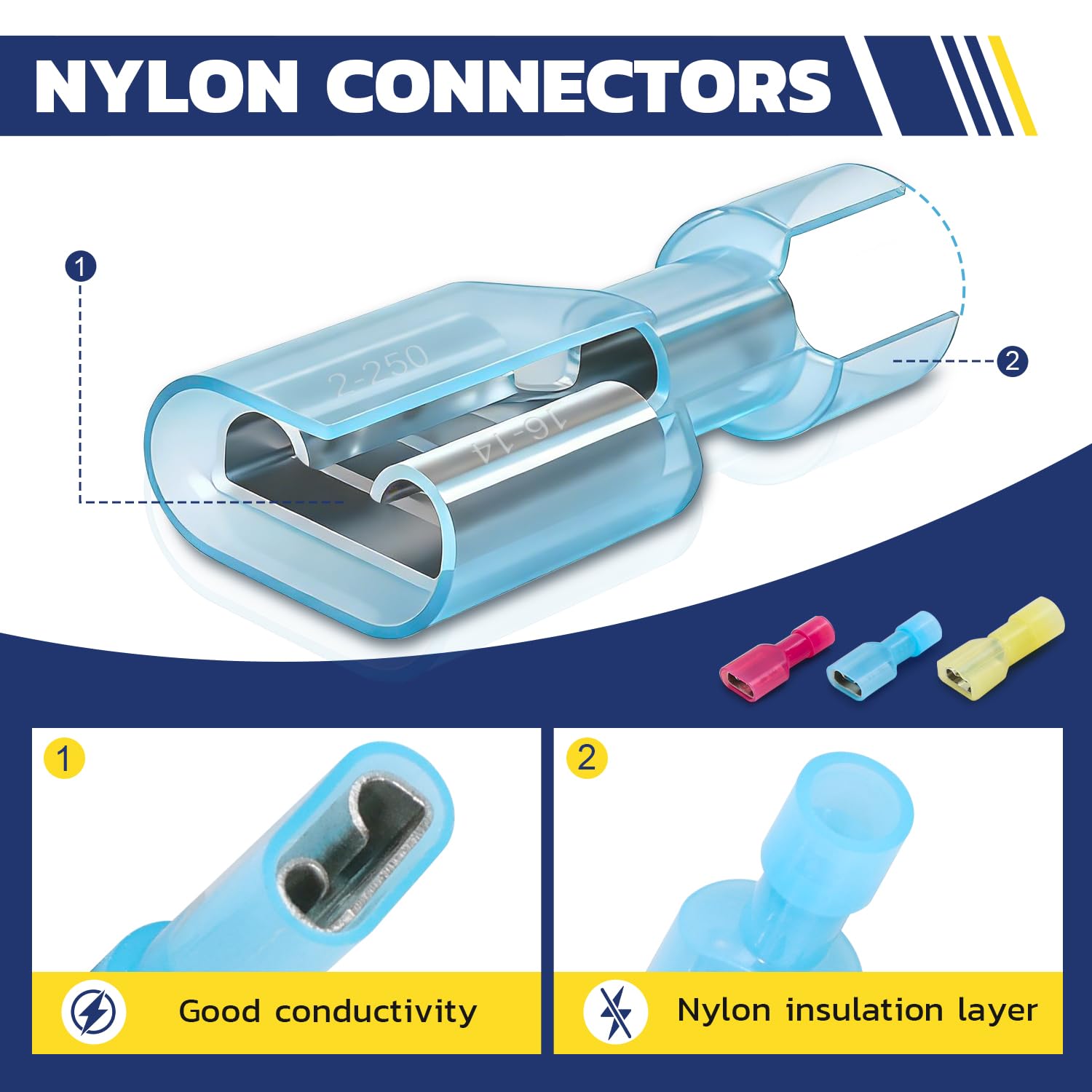 Nylon Spade Connectors Kit AWG 22-10