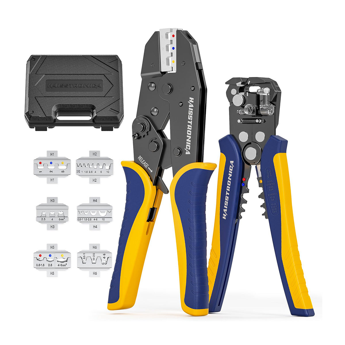 Haisstronica 6-in-1 crimping tool kit with wire stripper and six dies