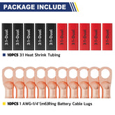 Haisstronica 1 AWG-1/4" M6 ring terminals, 10PCS, paired with heat shrink tubing for versatile multi-connection setups.