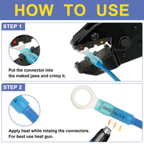 haisstronica Crimping Tool for Heat Shrink Connectors with 260PCS Marine Grade Heat Shrink Ring Connectors of Tinned Red Copper AWG 22-10