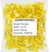 Haisstronica heat shrink crimp connectors, 100PCS yellow female spades for AWG 12-10 cables.