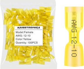 haisstronica 100pcs Yellow Heat Shrink Female Spade Connectors,12-10 Gauge Insulated Electrical Crimp Wire Terminals