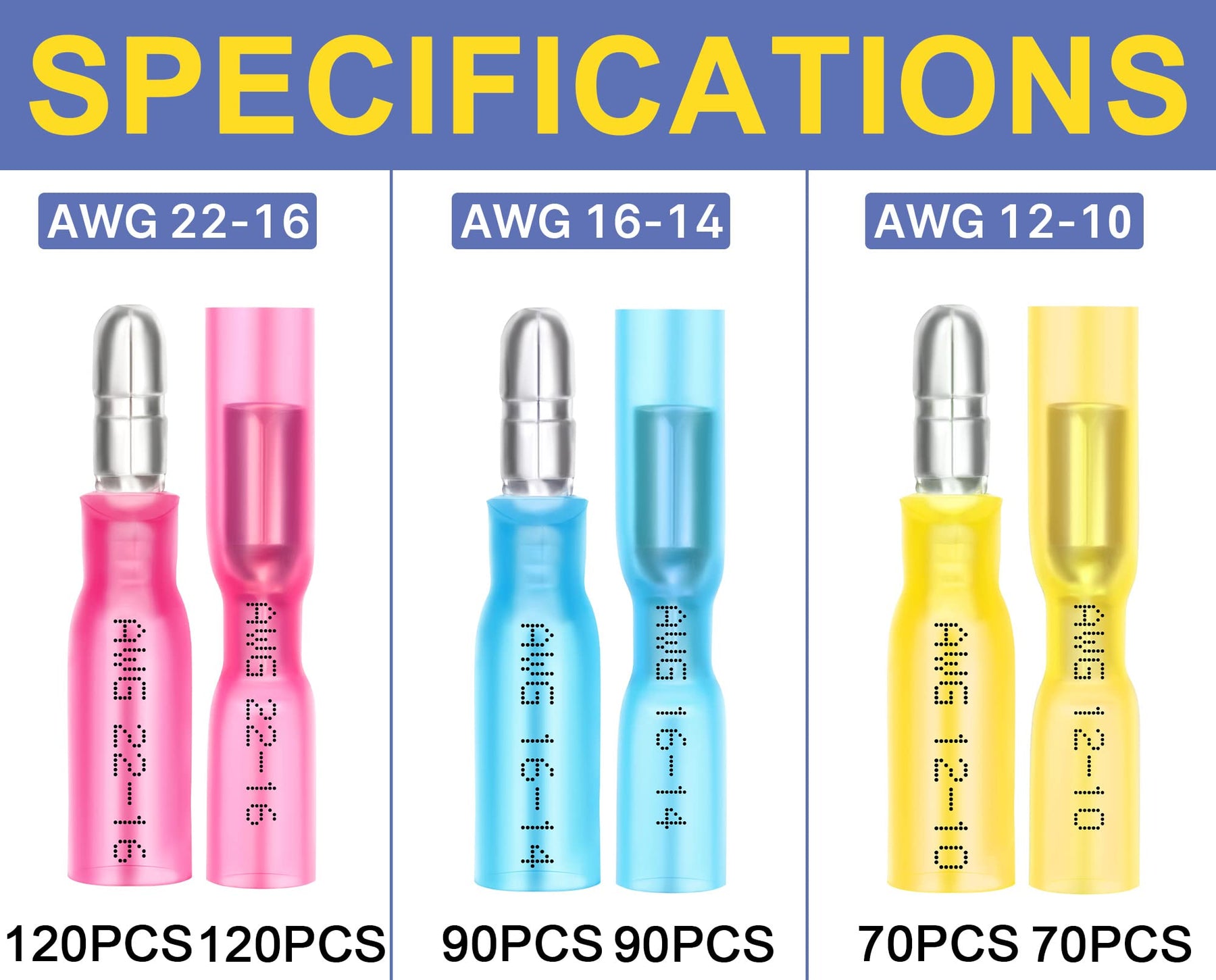 haisstronica 560PCS Heat Shrink Bullet Connectors, AWG 22-10 Male Female Wire Connectors, Quick Disconnect Electrical Bullet Connectors Kit