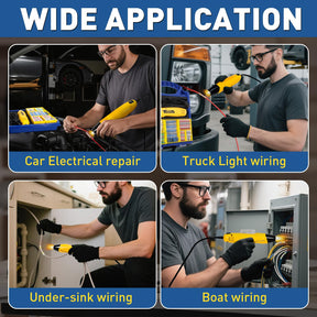 Tech using a heat gun 350 kit on car, truck, sink and boat wiring, showing portable yellow tool handling diverse repairs