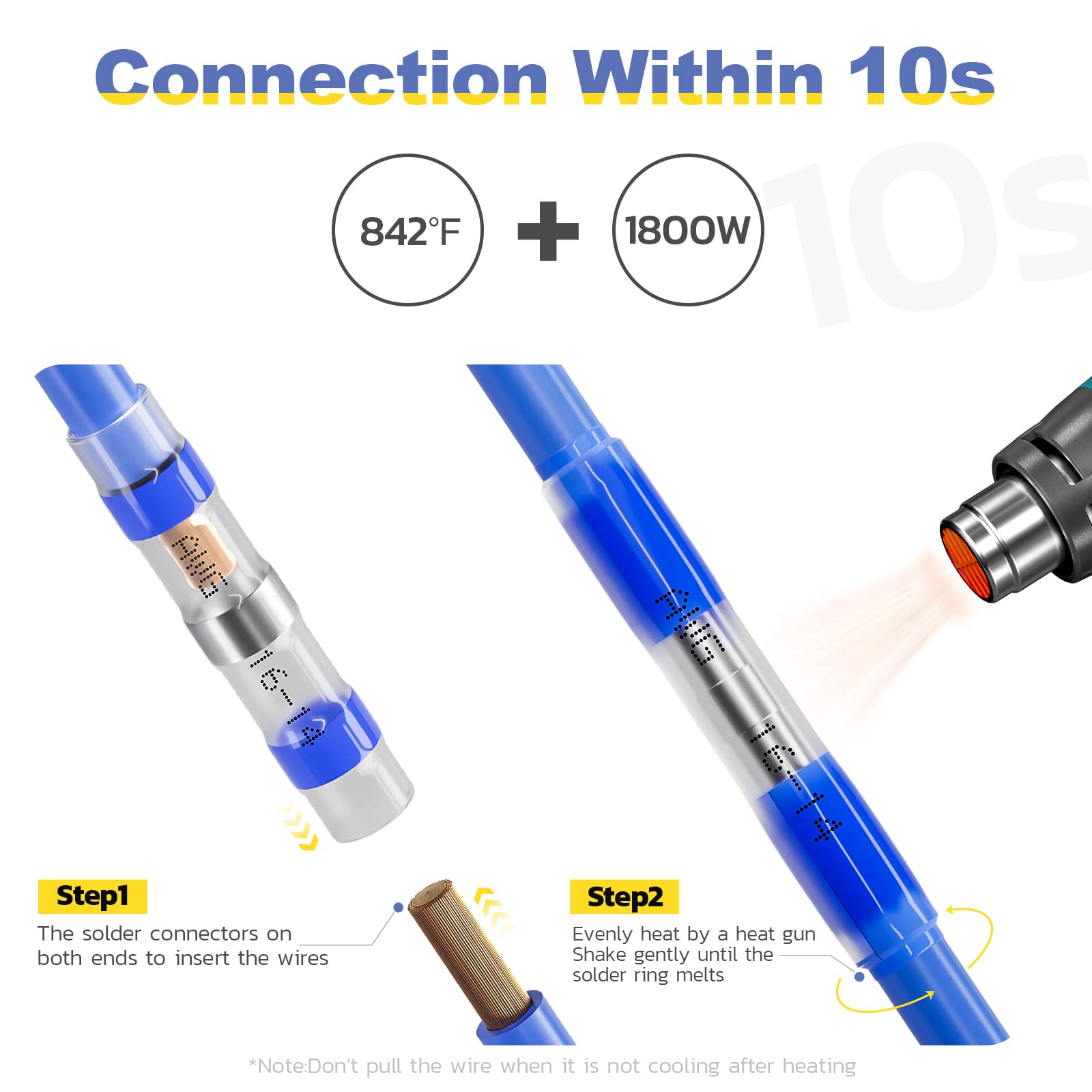 haisstronica 500PCS Yellow Solder Seal Wire Connectors, 12-10 AWG Marine Grade Waterproof Electrical Butt Terminals