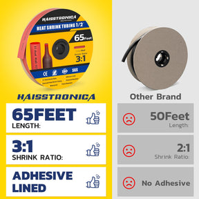 Gaine thermorétractable Haisstronica 3:1, gaine thermorétractable de qualité marine avec revêtement adhésif, pour la maison, l'automobile et l'industrie (rouge), 65 pieds 1/2 pouce