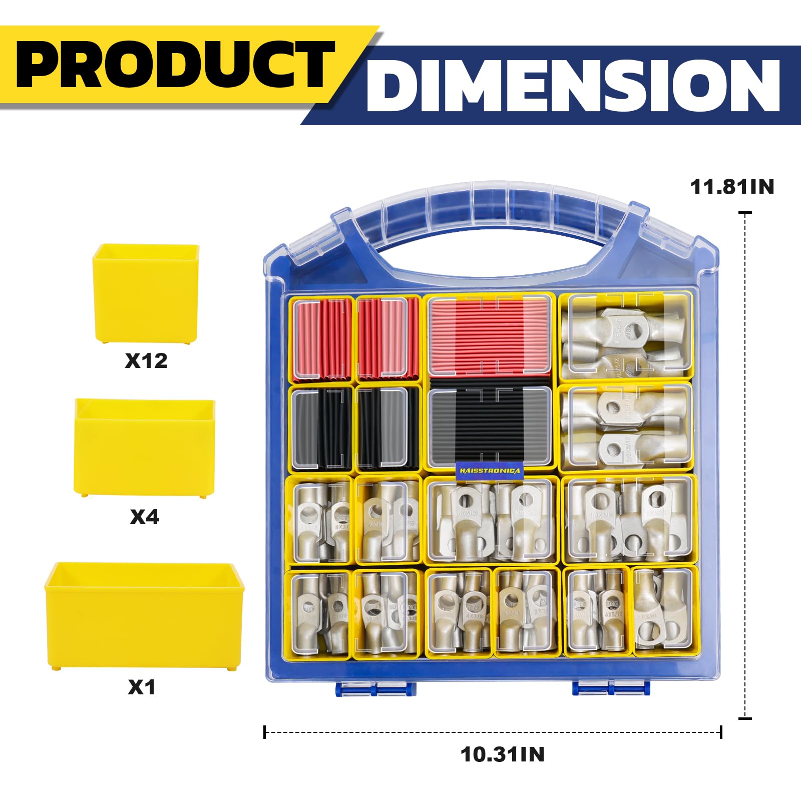 Haisstronica Lot de 10 cosses de câble de batterie 1/4" (M6) AWG, cosses en fil de cuivre robustes avec 10 gaines thermorétractables adhésives 3:1, cosses de fil de calibre 1/4, connecteur de borne de batterie, embouts de câble de batterie