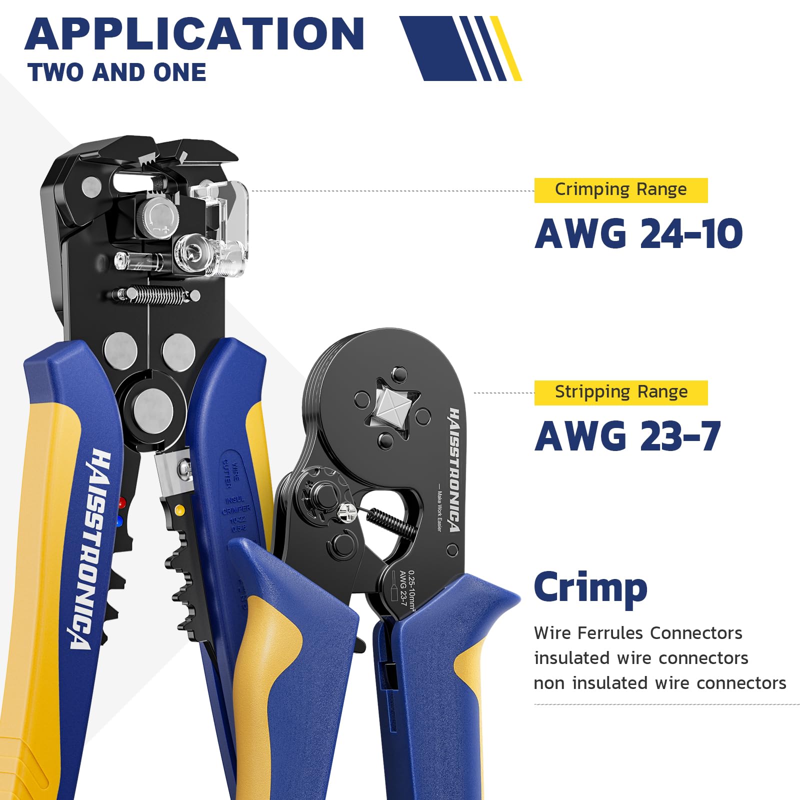 haisstronica Ferrule Crimping Tool Kit, AWG 24-10 Automatic Wire Stripper with AWG 23-7 Wire Crimper For Ferrule Connectors