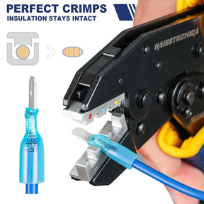 haisstronica 6 in 1 Crimping Tool Kit and Wire Stripper, Ratcheting Wire Crimper with 6 PCS Interchangeable Dies for Heat Shrink,Non-Insulated,Ferrule,Open Barrel,Insulated Connectors, men tool gifts