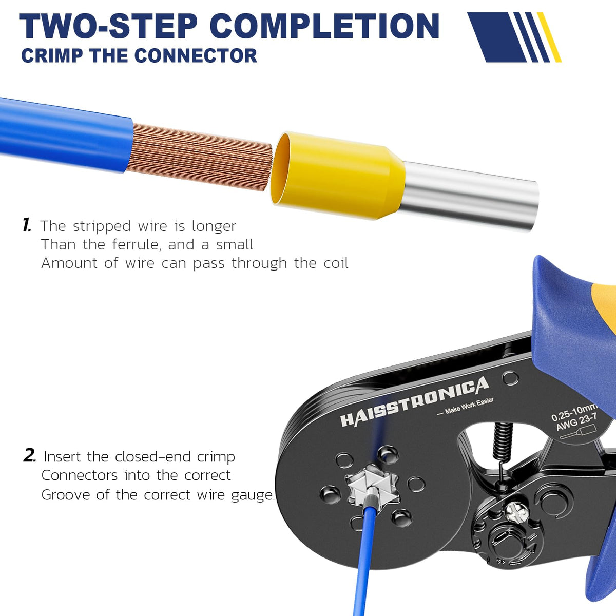 haisstronica Wire Ferrule Crimping Tool, AWG 23-10 Self-adjusting Hexagonal Crimper, Ratchat Ferrule Terminals Plier for Wire Terminals Cables End-sleeves