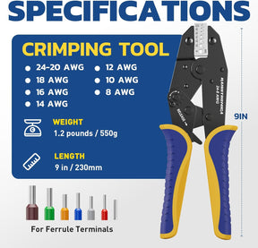 Pince à sertir pour manchons AWG 24-8, virole à cliquet
