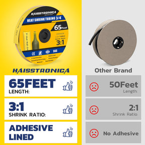 Gaine thermorétractable Haisstronica 3:1, gaine thermorétractable de qualité marine avec revêtement adhésif, pour la maison, l'automobile et l'industrie (jaune), 65 pieds 3/4 pouces