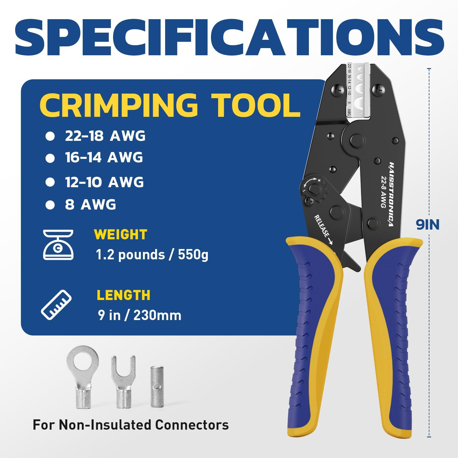Non-Insulated Wire Terminals + Crimping Tool Kit