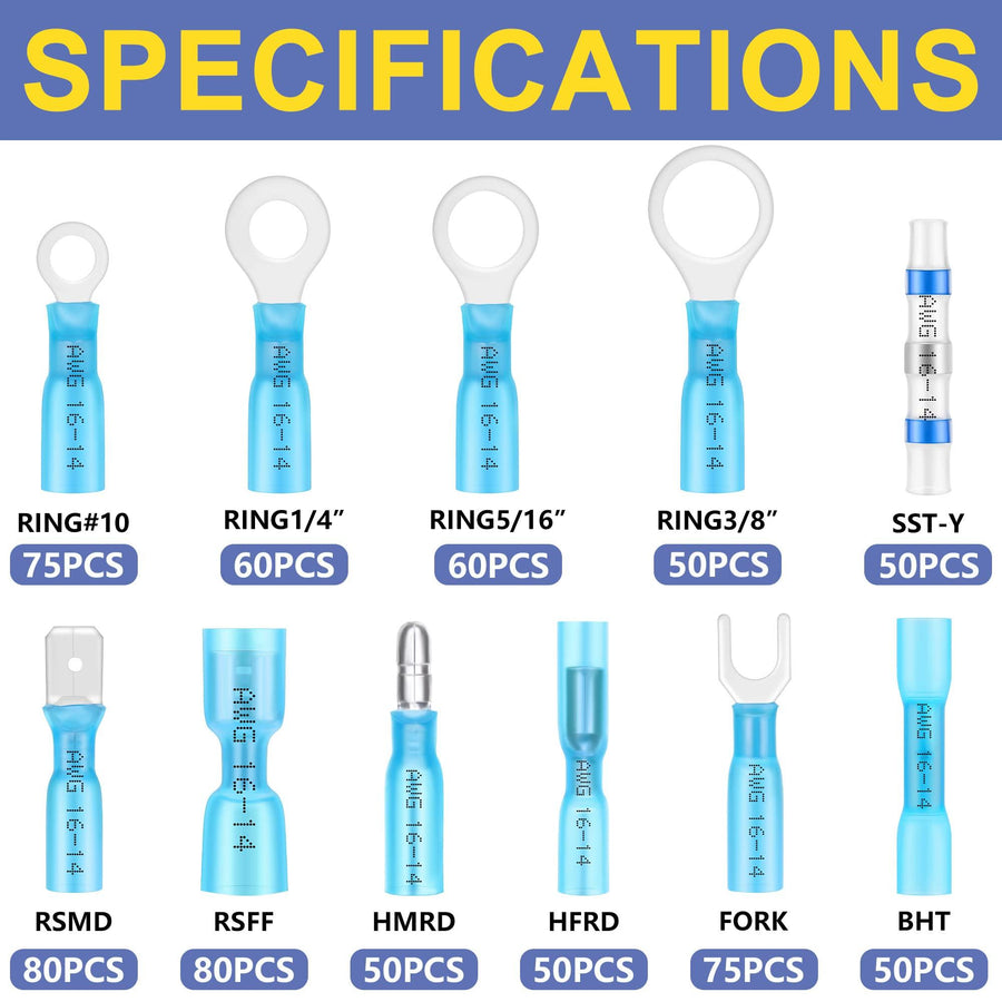 Haisstronica blue AWG 16–14 mixed-shape terminal assortment