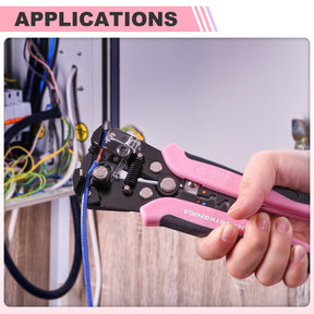 haisstronica Self-Adjusting Wire Stripper, Pink 3 In 1 Stripper/Cutter/Crimping Heavy Duty Automatic Electrical Wire Strippers for 10-24 AWG Stranded, Solid,Landscape Etc