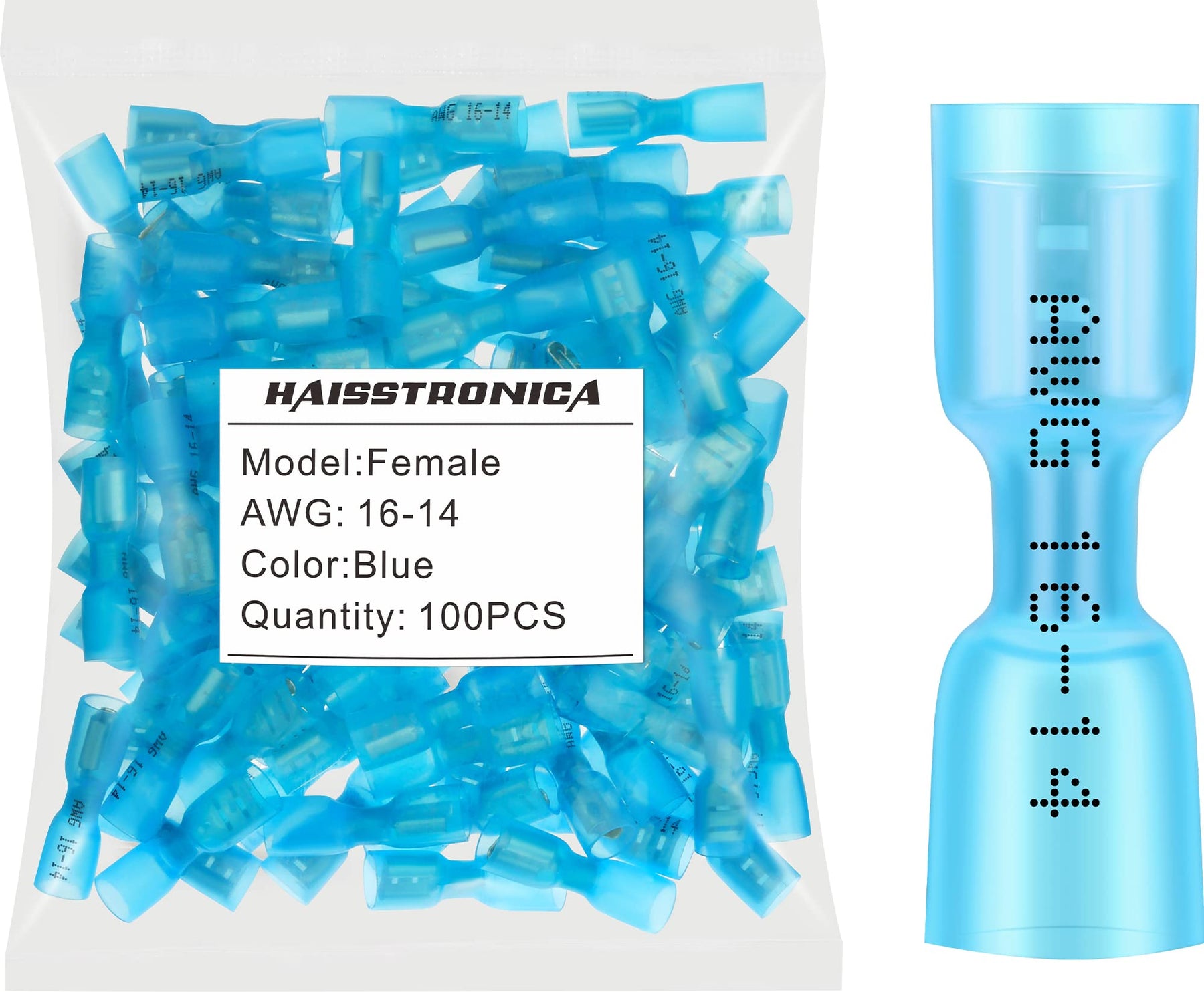 haisstronica 100pcs Blue Heat Shrink Female Spade Connectors,16-14 Gauge Insulated Electrical Crimp Wire Terminals