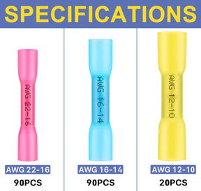 haisstronica Crimping Tool For Heat Shrink Set with 200PCS AWG 22-10 Marine Grade Butt Connectors and Wire Stripper