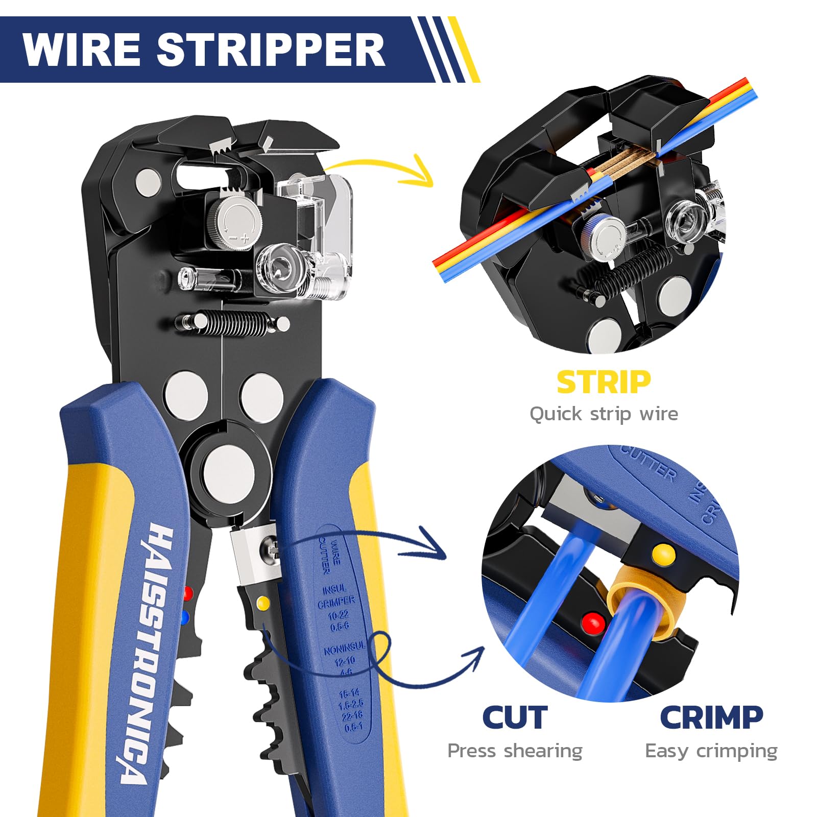 haisstronica 6 in 1 Crimping Tool Kit and Wire Stripper, Ratcheting Wire Crimper with 6 PCS Interchangeable Dies for Heat Shrink,Non-Insulated,Ferrule,Open Barrel,Insulated Connectors, men tool gifts