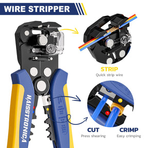 haisstronica 6 in 1 Crimping Tool Kit and Wire Stripper, Ratcheting Wire Crimper with 6 PCS Interchangeable Dies for Heat Shrink,Non-Insulated,Ferrule,Open Barrel,Insulated Connectors, men tool gifts