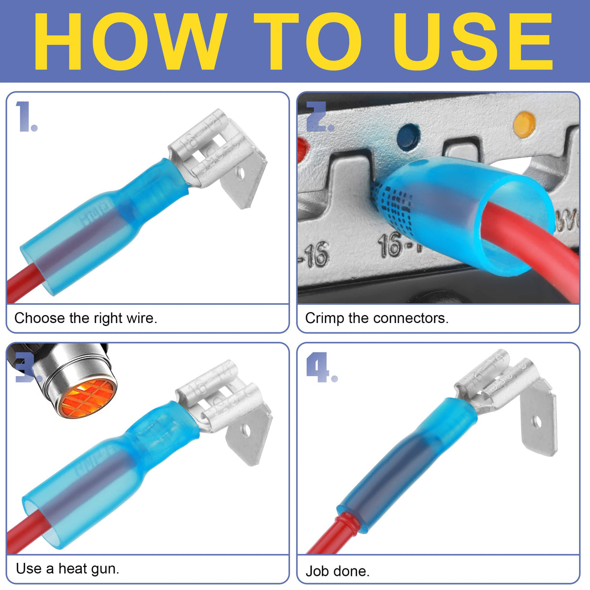 haisstronica 200PCS Heat Shrink Piggyback Spade Connectors, 22-10 AWG Piggyback Wire Connectors, Quick Disconnect Piggyback Terminals (3Colors/3Sizes)